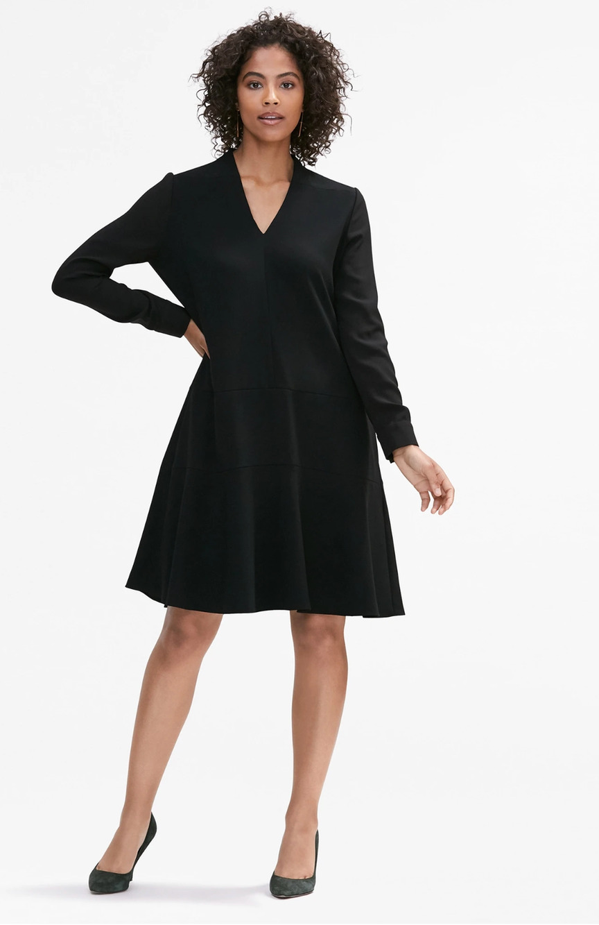 M.M. Lafleur Elle V Neck Dress M 8 10 Black MM Lafleur Academia Office Career